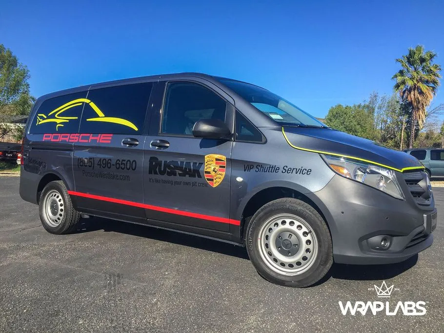 Porsche Rusnak dealership Mercedes Metris fleet van wrapped by Wrap Labs