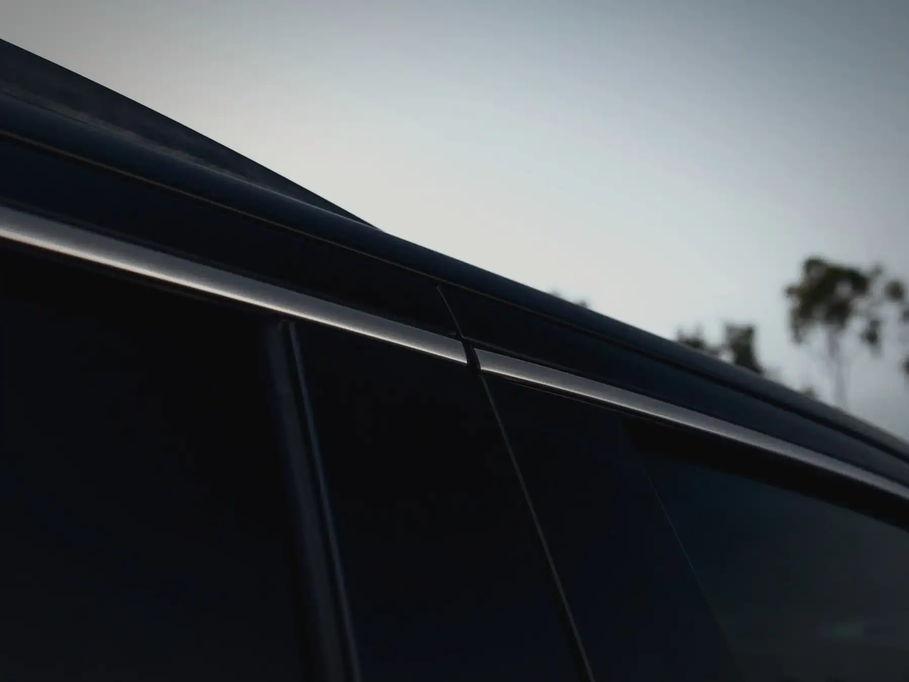 Close-up of dark tinted glass panes and trim against the sky