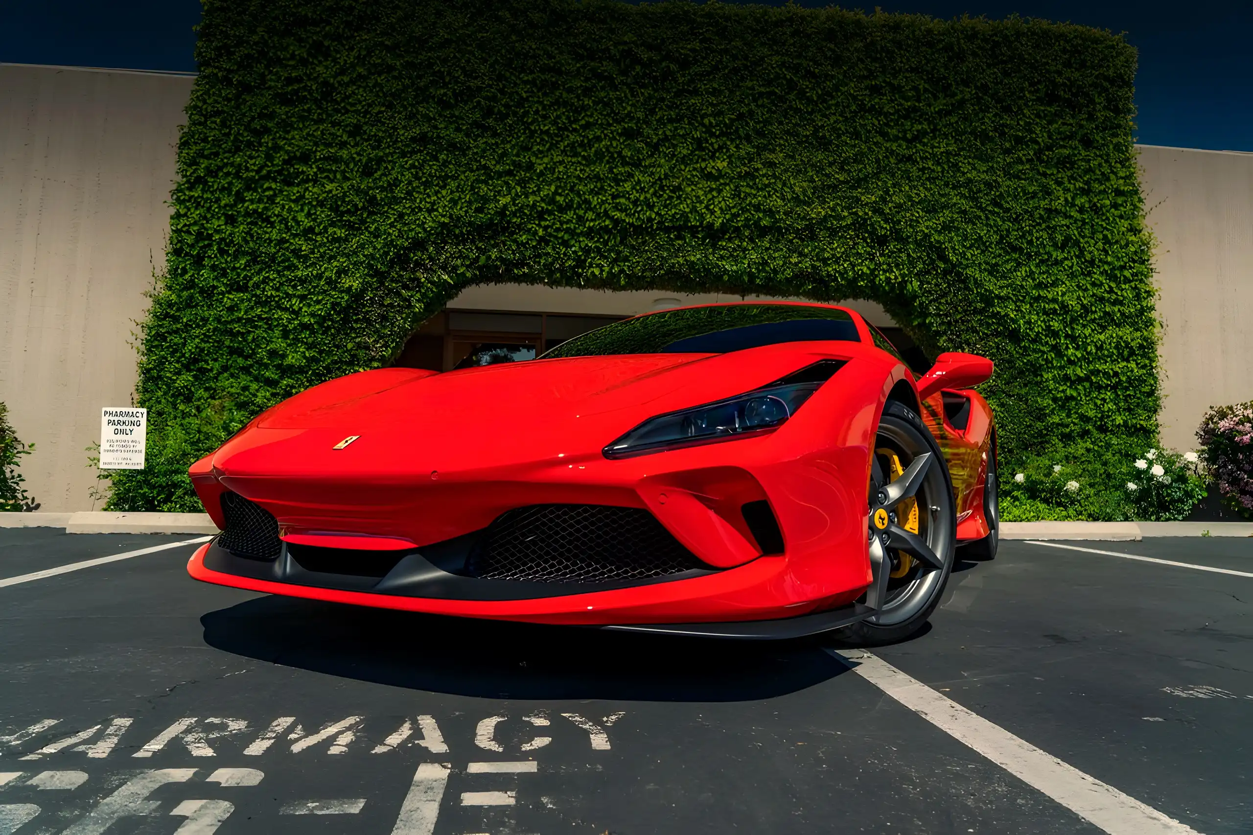 Red Ferrari F8 Tributo head-on in paint protection film by Wrap Labs