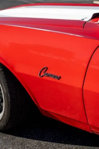 1968 Chevy Camaro SS Red White Vinyl Wrap Fender Badge Detail, by Wrap Labs, Westlake Village