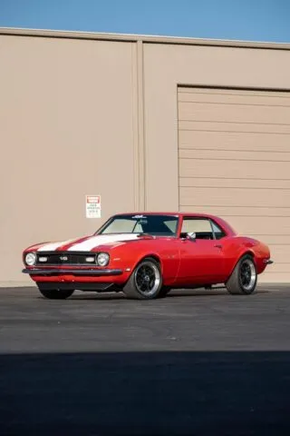 1968 Chevy Camaro SS Red White Vinyl Wrap Front Three Quarter A, by Wrap Labs, Westlake Village