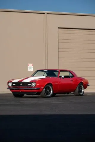 1968 Chevy Camaro SS Red White Vinyl Wrap Front Three Quarter B, by Wrap Labs, Westlake Village