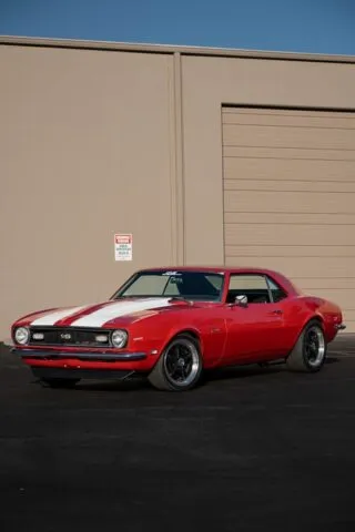 1968 Chevy Camaro SS Red White Vinyl Wrap Front Three Quarter D, by Wrap Labs, Westlake Village