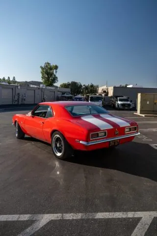 1968 Chevy Camaro SS Red White Vinyl Wrap Rear Three Quarter, by Wrap Labs, Westlake Village