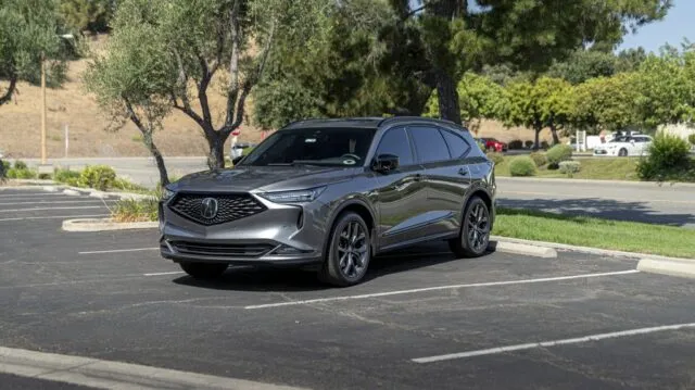 Acura MDX A Spec Grey PPF Front 3Quarter Parking Lot Trees, by Wrap Labs, Westlake Village