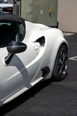 Alfa Romeo 4C Spider White PPF Rear Quarter Carbon Mirror, by Wrap Labs, Westlake Village