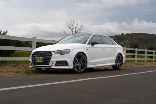 Audi A3 Gloss White Color Paint Protection Film Front 3 4 Countryside Road