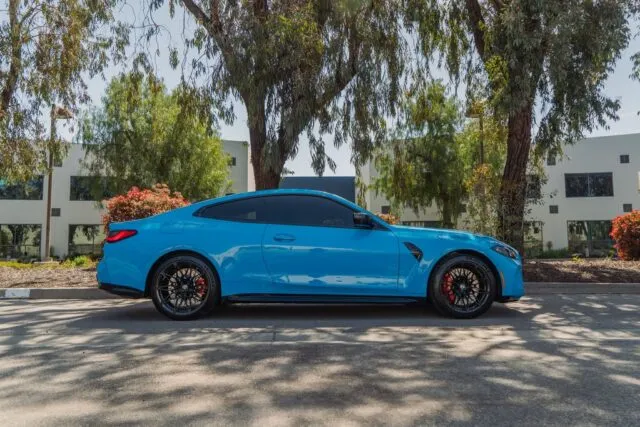 BMW M4 Competition Laguna Seca Blue Paint Protection Film Side Profile