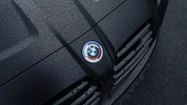 BMW M4 Convertible Matte Black PPF BMW M Heritage Badge Rain Drops Detail