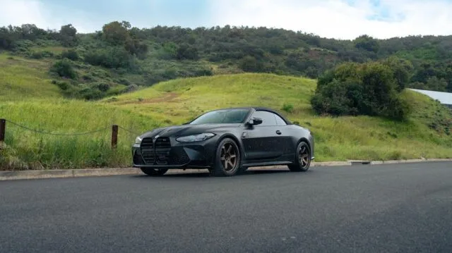BMW M4 Convertible Matte Black PPF Bronze Wheels Front 3Quarter Hills