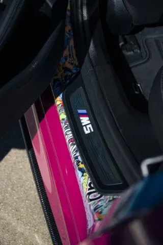 BMW M5 Fuchsia Pink Vinyl Wrap M5 Door Sill Sticker Bomb Interior Detail