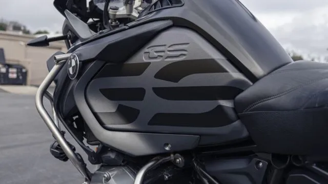 BMW R1250 GS Adventure Matte Black Vinyl Wrap Tank GS Badge Detail