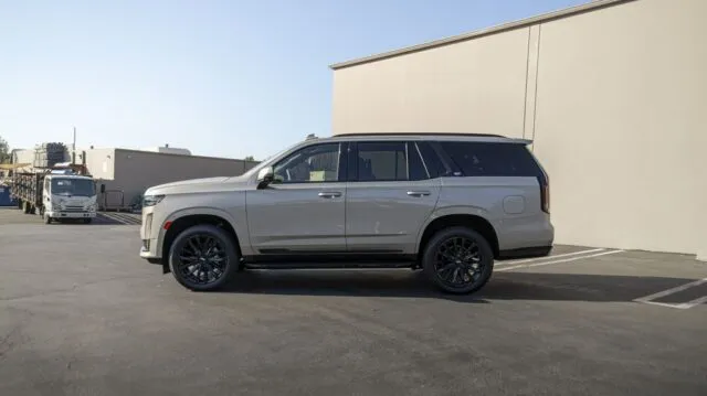 Cadillac Escalade Silver PPF Black Wheels Side Profile