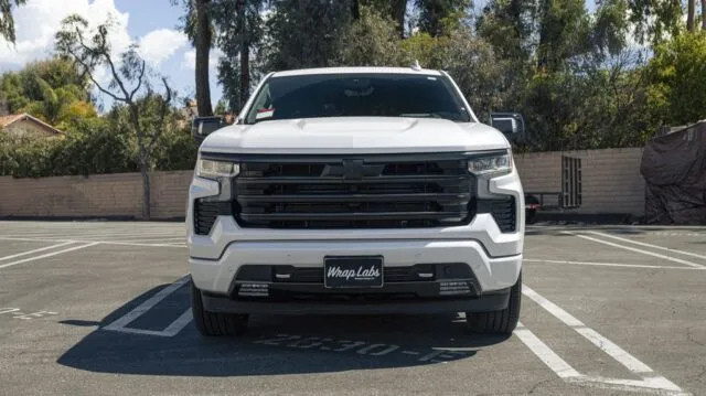 Chevrolet Silverado High Country White PPF Black Accents Front Straight