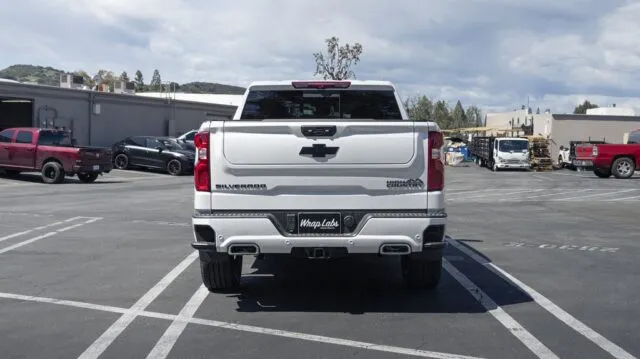 Chevrolet Silverado High Country White PPF Black Accents Rear Straight