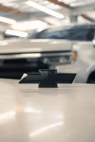 Chevrolet Silverado White Black Bowtie Emblem Vinyl Wrap Hood Badge Detail Shop