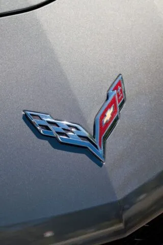Corvette C7 Z06 Matte Grey PPF Hood Crossed Flags Badge Detail