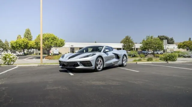 Corvette C8 Silver PPF Front 3Quarter Parking Lot