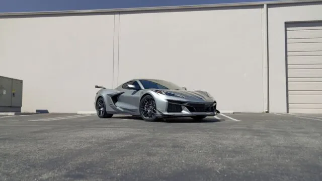 Corvette Z06 Satin Grey PPF Front 3Quarter Parking Lot Low
