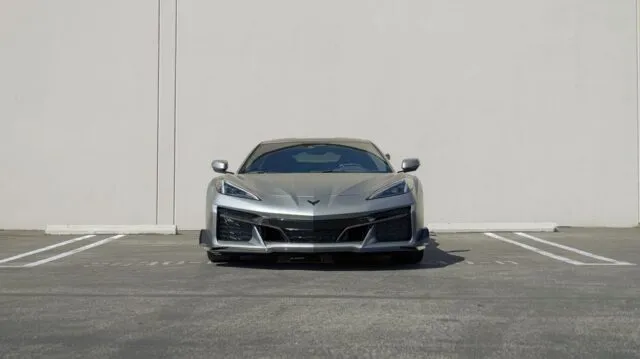 Corvette Z06 Satin Grey PPF Front Head On Parking Lot Wall
