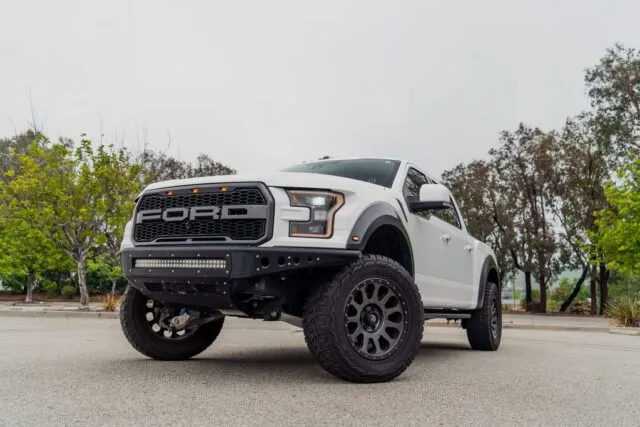 Ford F150 Raptor White PPF Lift Kit Front Low Angle