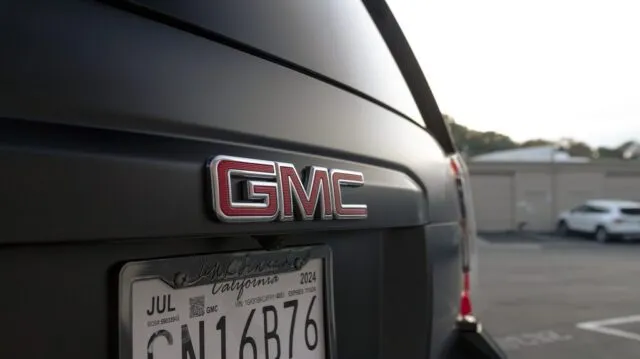 GMC Yukon Matte Black Vinyl Wrap Rear Badge Detail