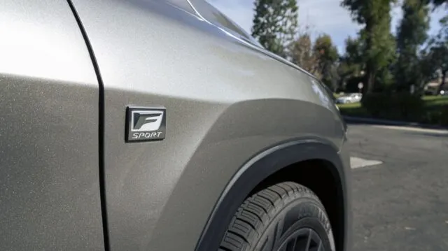 Lexus F Sport Silver Front Fender Badge Detail Closeup