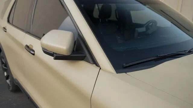 Ford Explorer ST Satin Desert Tan Side Mirror And Windshield Detail, by Wrap Labs, Westlake Village