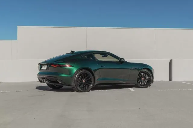 Jaguar F Type Coupe Green Vinyl Wrap Fender Vent R Dynamic Badge Detail, by Wrap Labs, Westlake Village