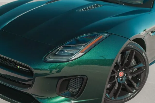 Jaguar F Type Coupe Green Vinyl Wrap Front Three Quarter, by Wrap Labs, Westlake Village