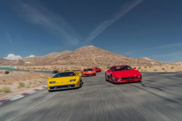 Lamborghini Diablo Ferrari 355 Challenge Race Car Lineup Track Desert Rolling Shot