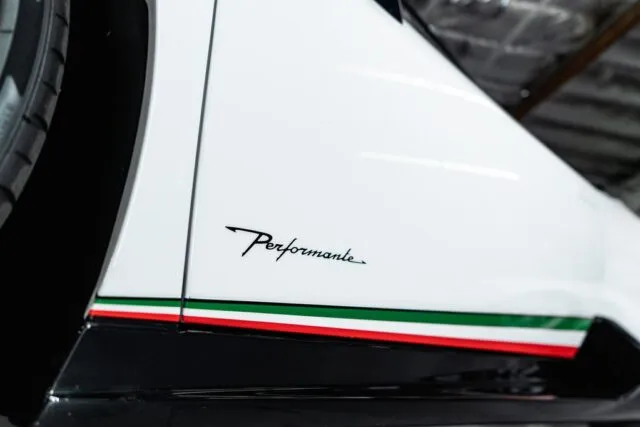 Lamborghini Huracan Performante White PPF Performante Badge Italian Flag Stripe Side Detail