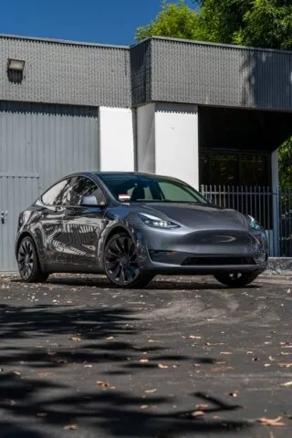 Tesla Model Y Grey Front 3 4 Warehouse