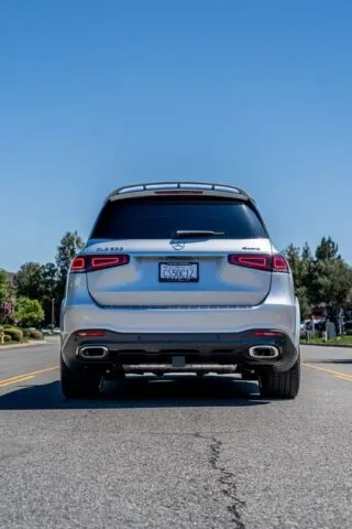 Mercedes-Benz GLS 580 Silver Rear View Road
