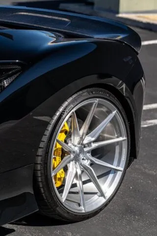 Ferrari F8 Tributo Gloss Black Rear Wheel Yellow Caliper Detail