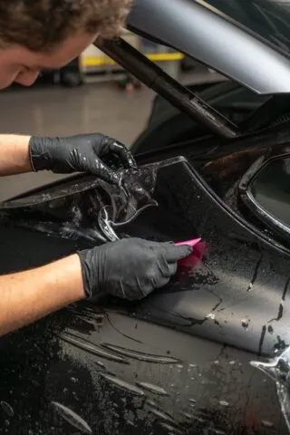 Gloss Black Vinyl Wrap Installation Squeegee Detail, by Wrap Labs, Westlake Village