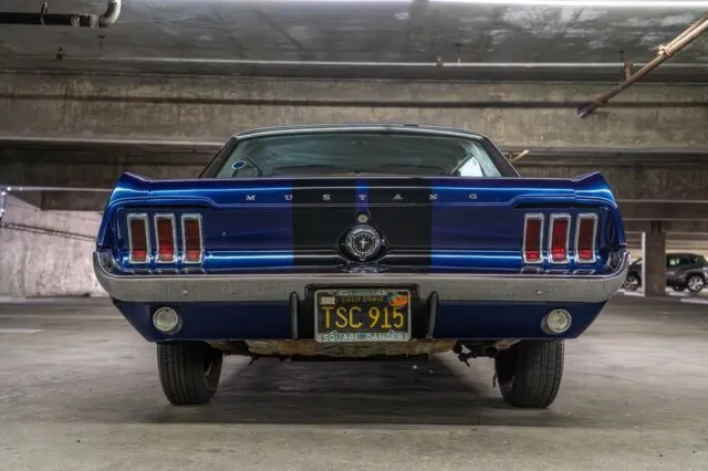 Ford Mustang Coupe Gloss Blue Vinyl Wrap Black Racing Stripes Rear, by Wrap Labs, Westlake Village