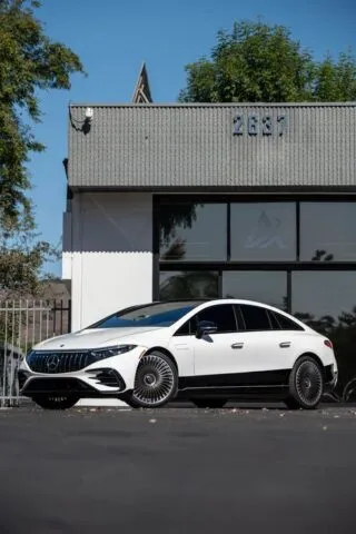 Mercedes EQS White Black Two Tone Vinyl Wrap Full Car Side Profile