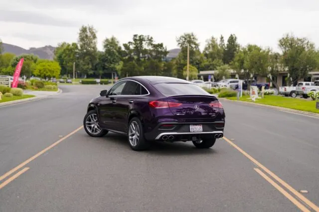 Mercedes GLE 53 Coupe Purple Gloss Vinyl Wrap Rear Three Quarter Street