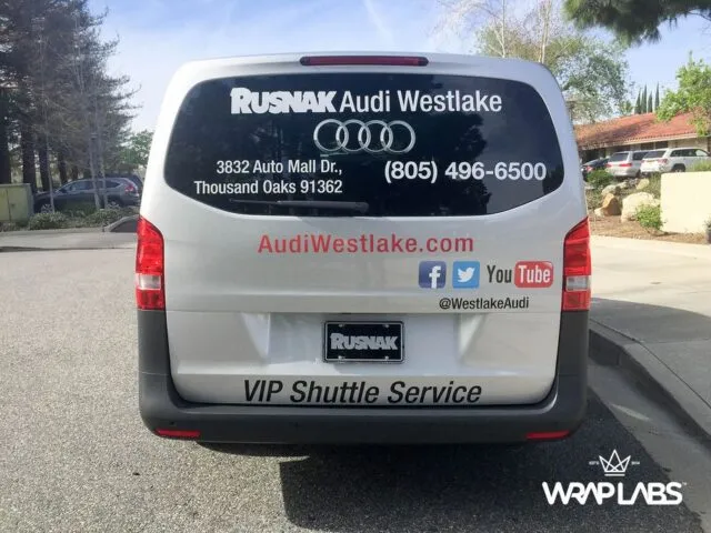 Mercedes Metris Van Rusnak Audi Westlake Dealership Commercial Vinyl Wrap Rear Head On