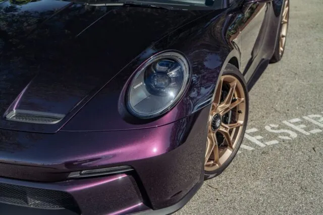 Porsche 911 GT3 992 Viola Purple Paint Protection Film Headlight Hood Detail