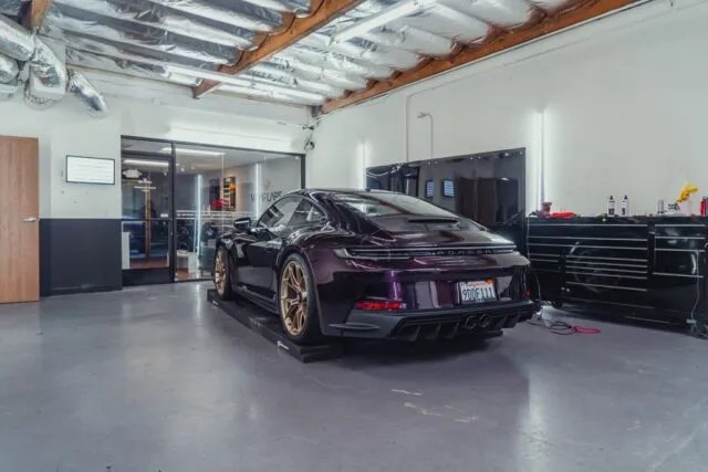 Porsche 911 GT3 Deep Purple PPF Bronze Wheels Rear Shop
