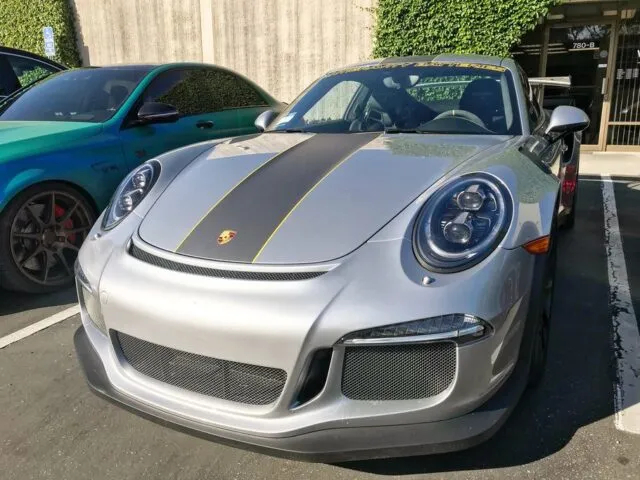 Porsche 911 GT3 RS Silver Grey Antigravity Stripes Front Head On Parking Lot