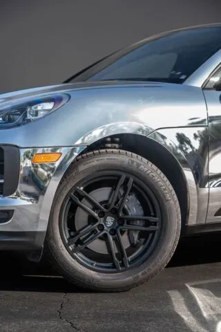 Porsche Macan Chrome Silver Vinyl Wrap Front Wheel Fender Detail