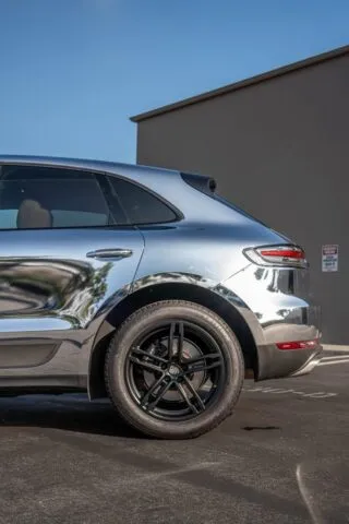 Porsche Macan Chrome Silver Vinyl Wrap Rear Quarter Wheel Detail