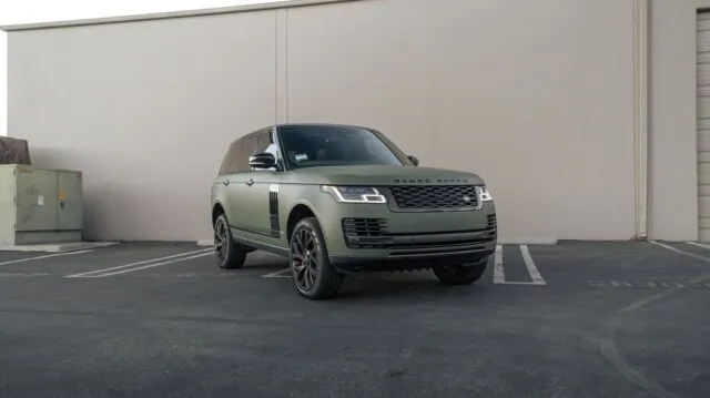 Range Rover SVAutobiography Matte Army Green Vinyl Wrap Front 3Quarter