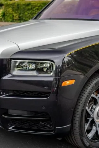 Rolls Royce Cullinan Black Silver Two Tone Purple Interior CPF Headlight Fender Detail