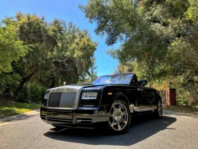 Rolls Royce Phantom Drophead Black Convertible PPF Front Head On Tree Lined Road