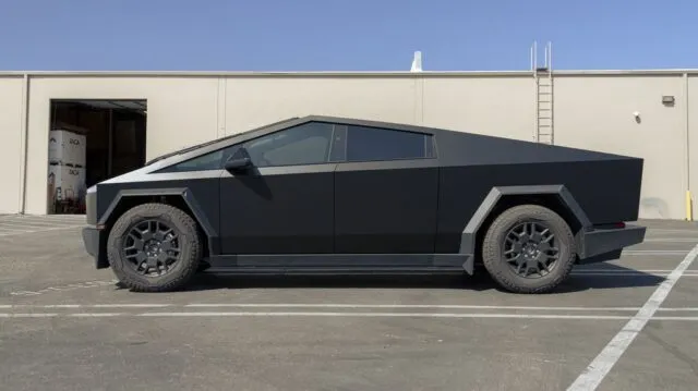 Tesla Cybertruck Matte Black Vinyl Wrap Full Side Profile