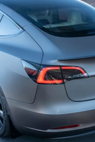 Tesla Model 3 Matte Grey Vinyl Wrap Rear Taillight Detail